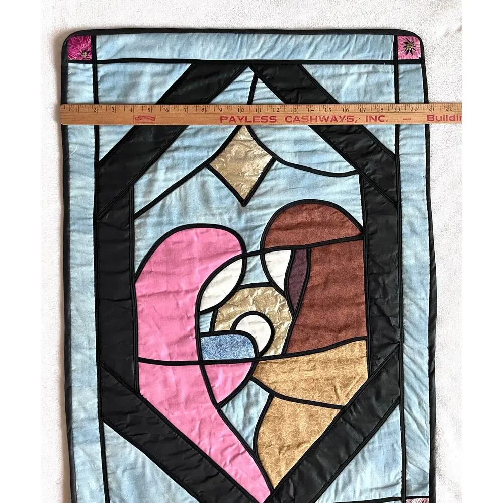 Finished Holy Family Quilt Fabric Art Wall Hanging Modern Mary Joseph Jesus